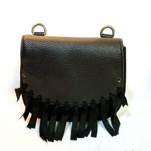 Black Faux-Leather Fringe Crossbody Bag